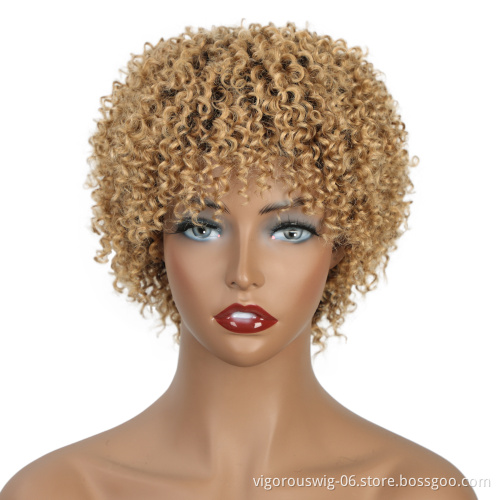 Wholesale Cheap Afro 100% Human Hair Brazilian With Bang Ombre Brown Natural Cuticle Aligned Deep Wave Curly Bob Closure Wig